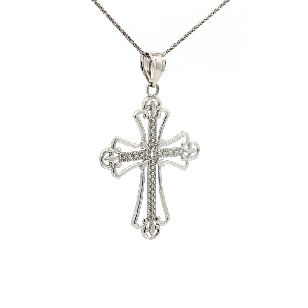 14K White Gold Textured Cross Pendant