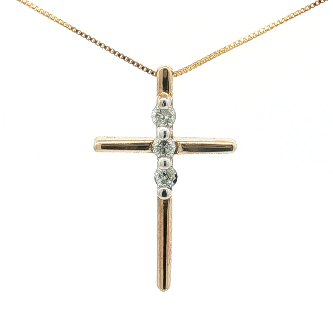 Estate 10K Yellow Gold Diamond Cross and Box Chain - 18"