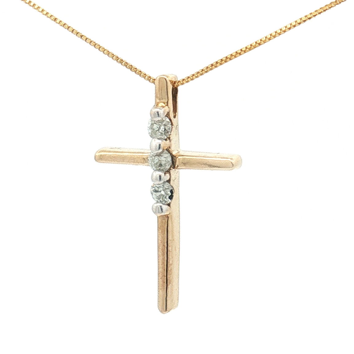 Estate 10K Yellow Gold Diamond Cross and Box Chain - 18"