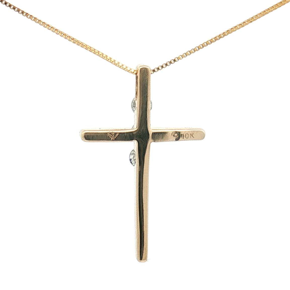 Estate 10K Yellow Gold Diamond Cross and Box Chain - 18"