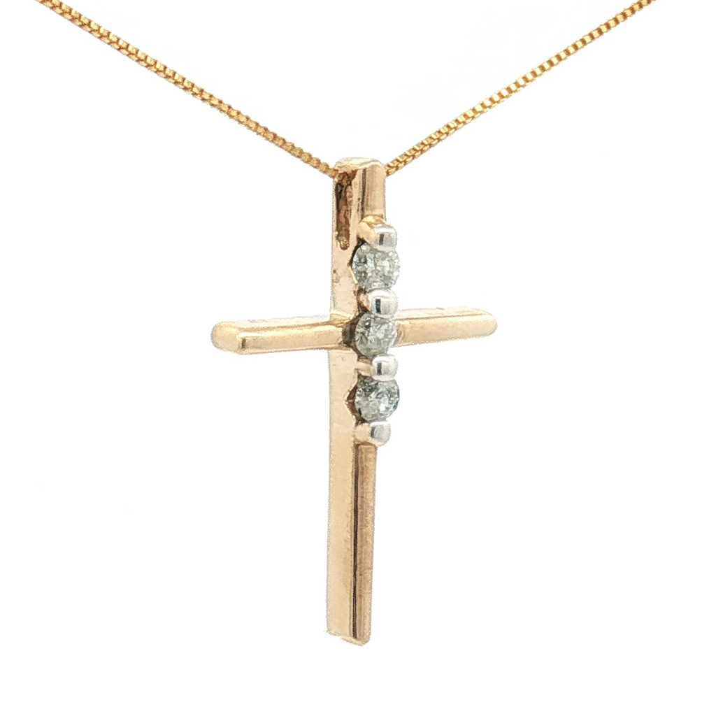Estate 10K Yellow Gold Diamond Cross and Box Chain - 18"