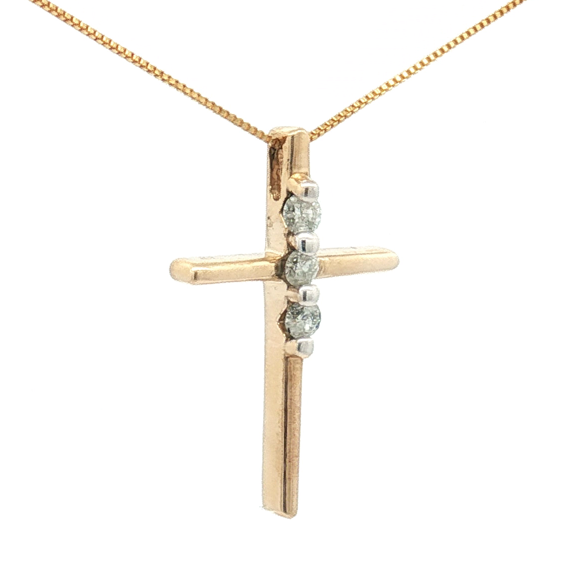 Estate 10K Yellow Gold Diamond Cross and Box Chain - 18"