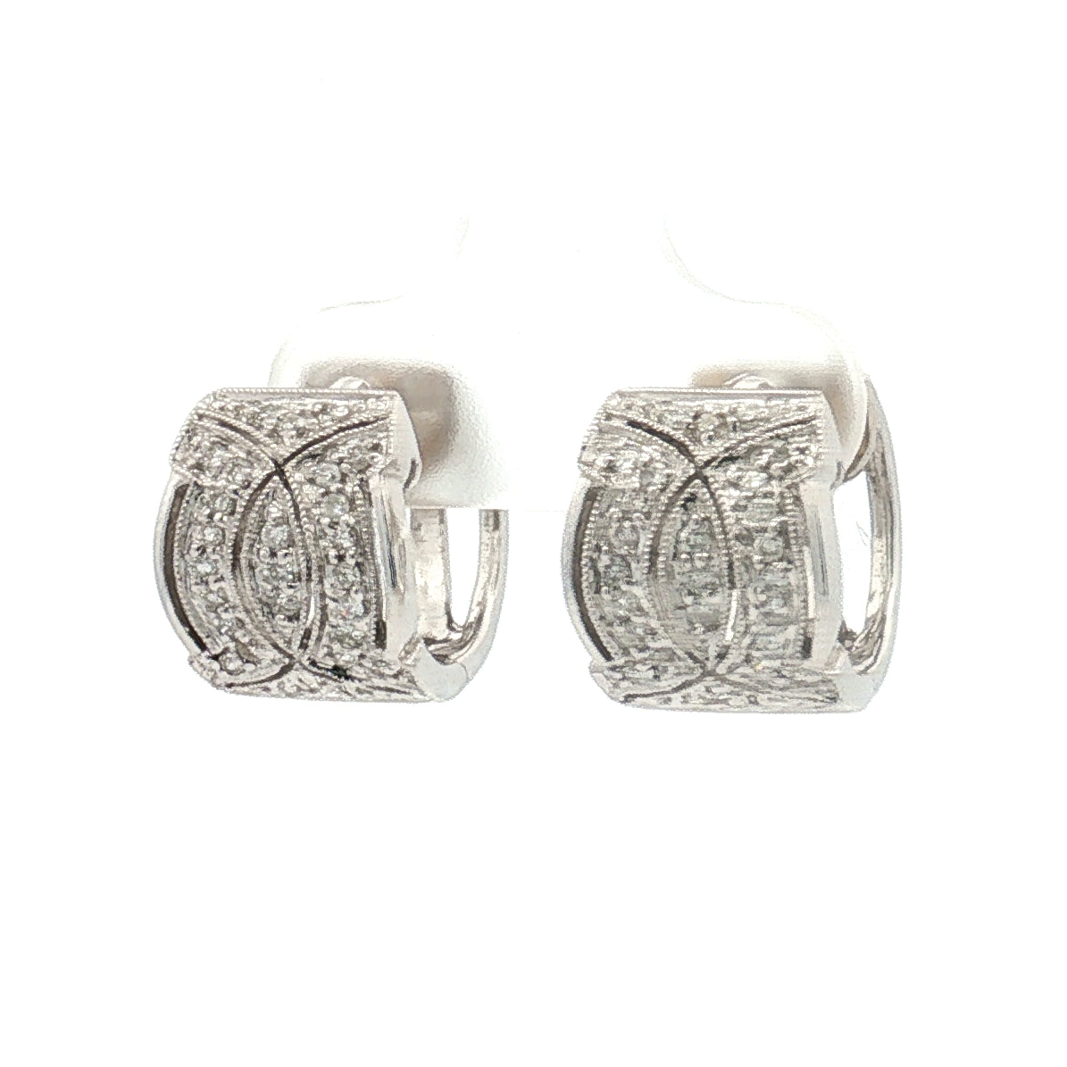 Estate 18K White Gold 0.28 Carat Pavé Diamond Huggie Earrings