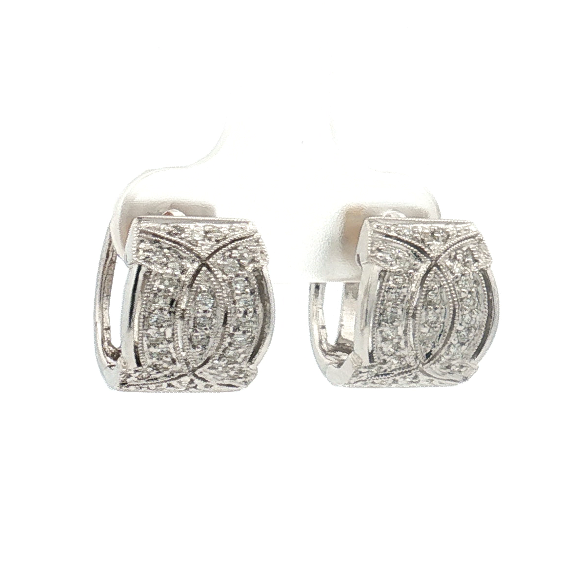 Estate 18K White Gold 0.28 Carat Pavé Diamond Huggie Earrings
