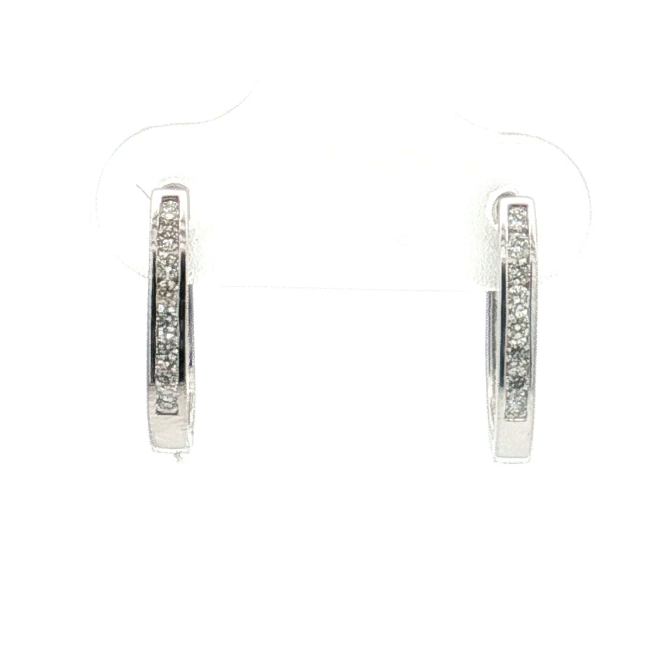 14K White Gold Diamond Huggie Earrings