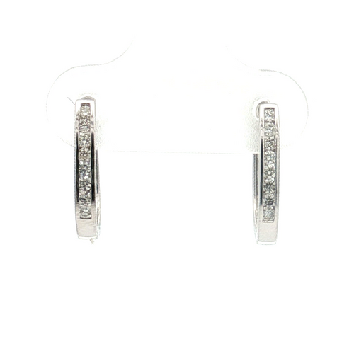 14K White Gold Diamond Huggie Earrings