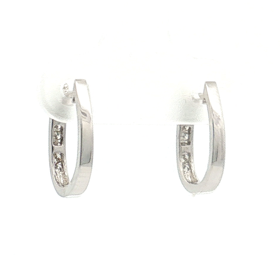 14K White Gold Diamond Huggie Earrings