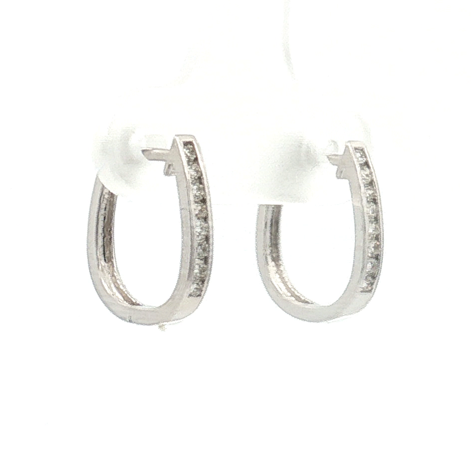 14K White Gold Diamond Huggie Earrings