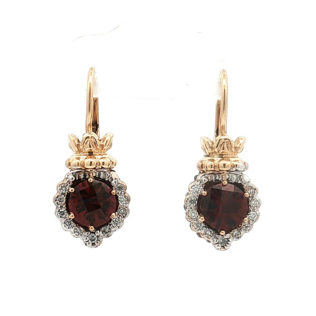 Estate Alwand Vahan 14K Yellow Gold and Sterling Silver Garnet and Diamond Drop Earrings