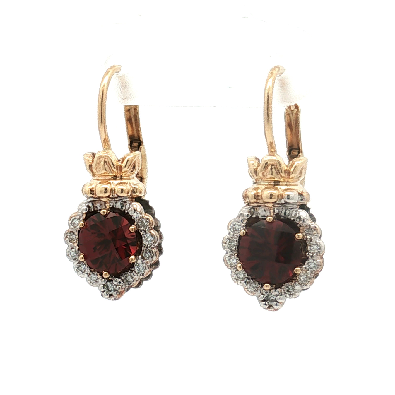Estate Alwand Vahan 14K Yellow Gold and Sterling Silver Garnet and Diamond Drop Earrings