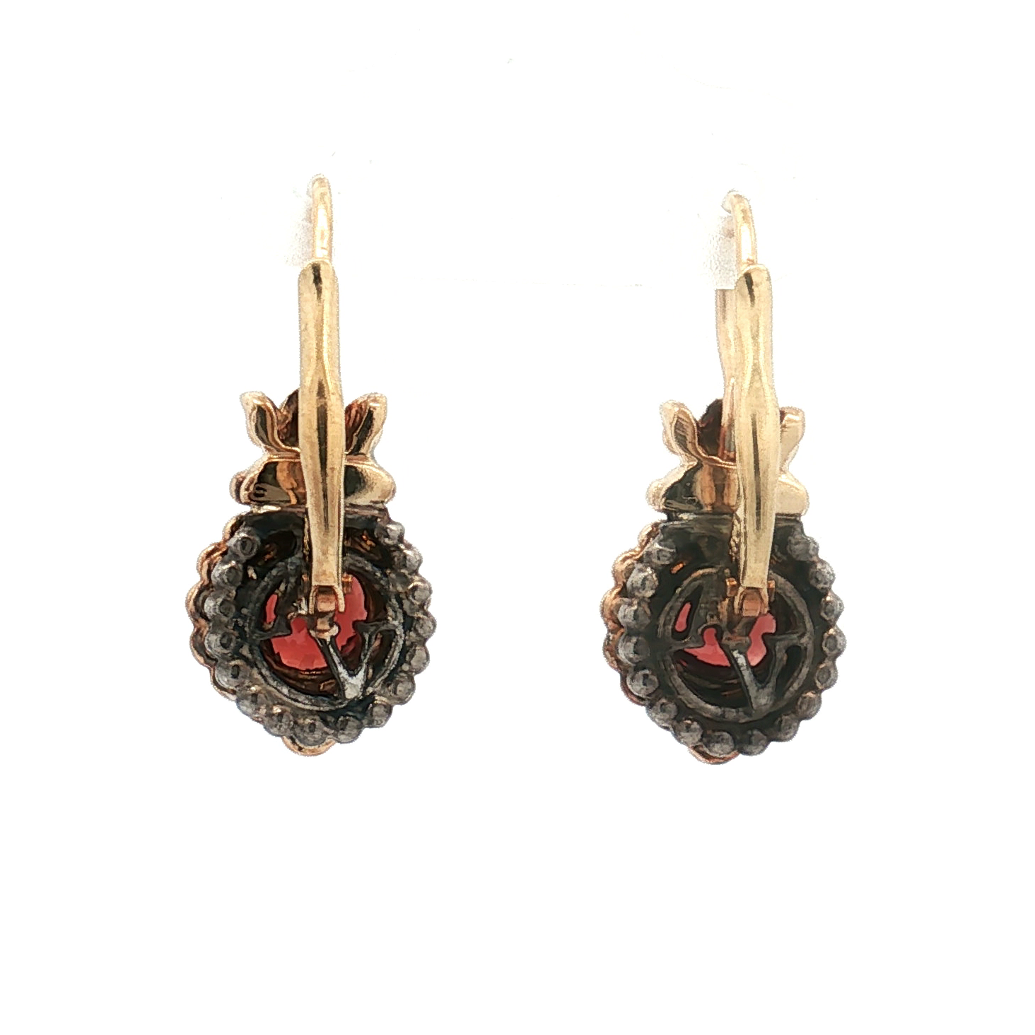 Estate Alwand Vahan 14K Yellow Gold and Sterling Silver Garnet and Diamond Drop Earrings