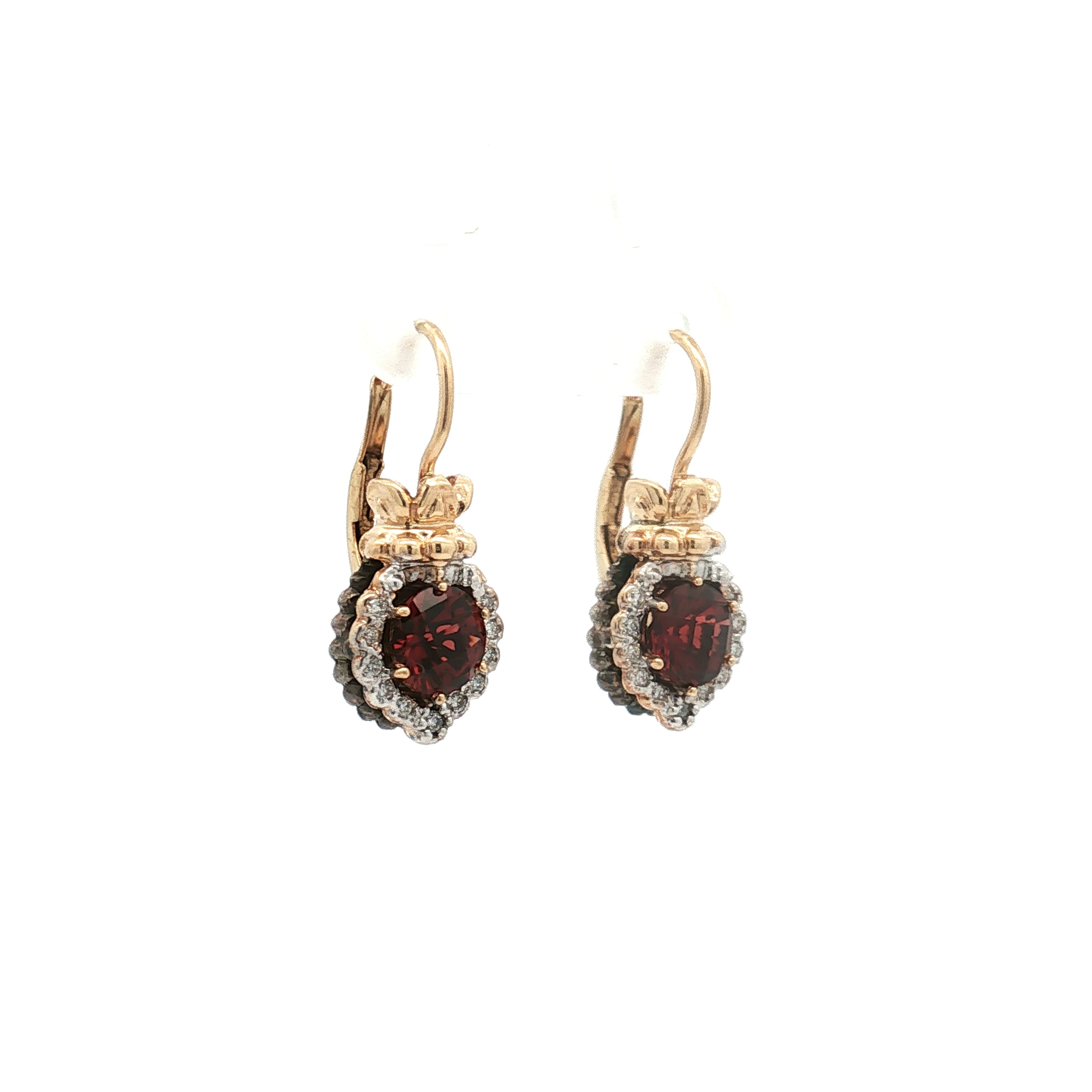 Estate Alwand Vahan 14K Yellow Gold and Sterling Silver Garnet and Diamond Drop Earrings