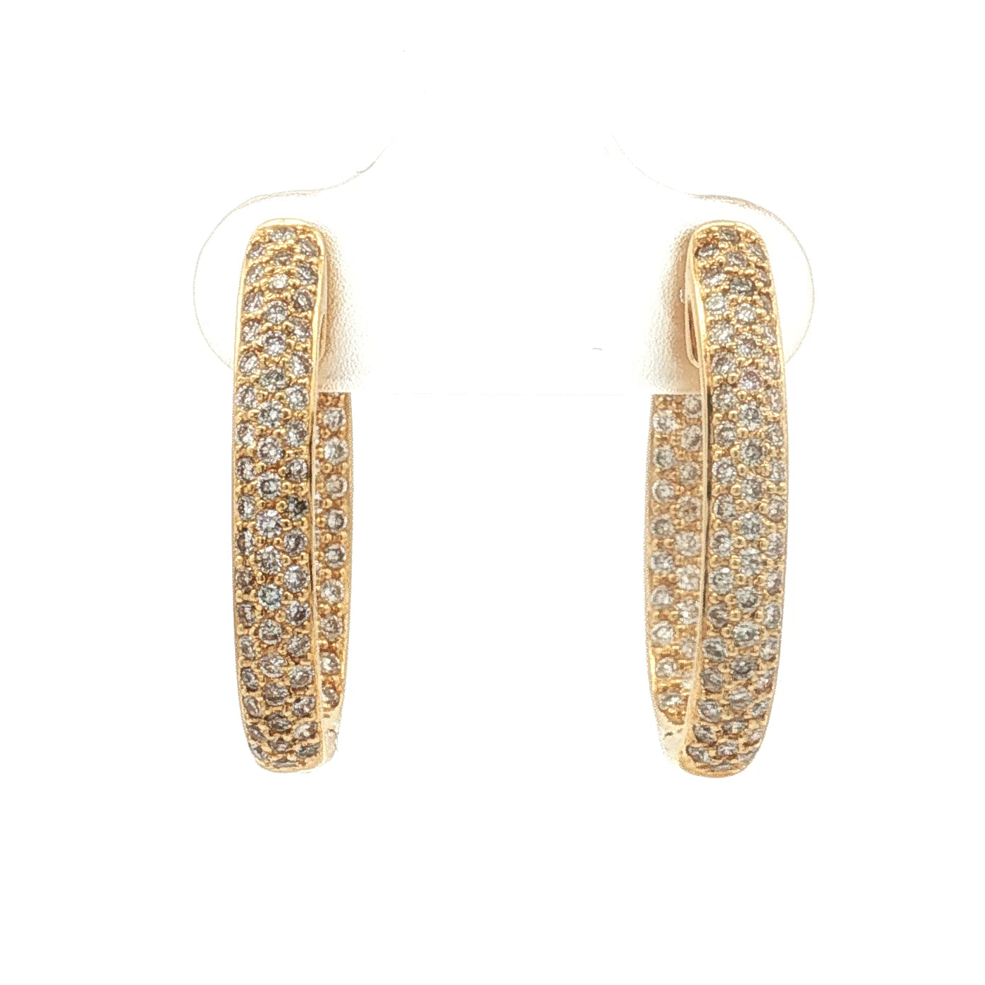 Estate 18K Yellow Gold Pavé Diamond Hoop Earrings