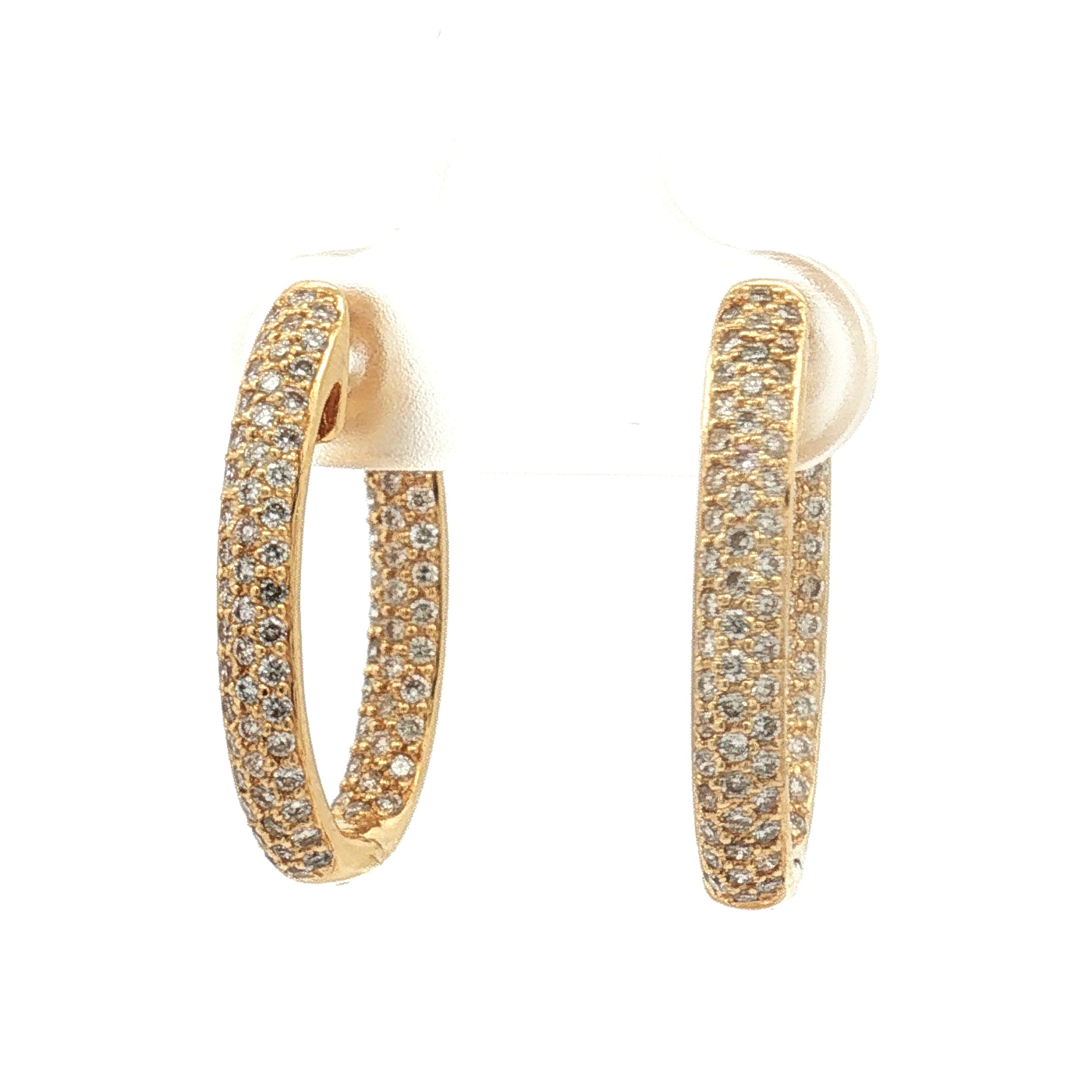 Estate 18K Yellow Gold Pavé Diamond Hoop Earrings