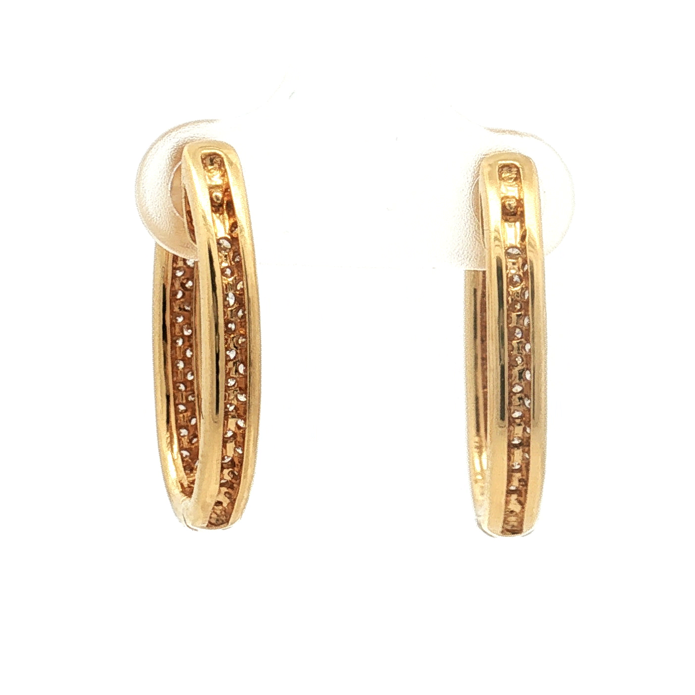 Estate 18K Yellow Gold Pavé Diamond Hoop Earrings
