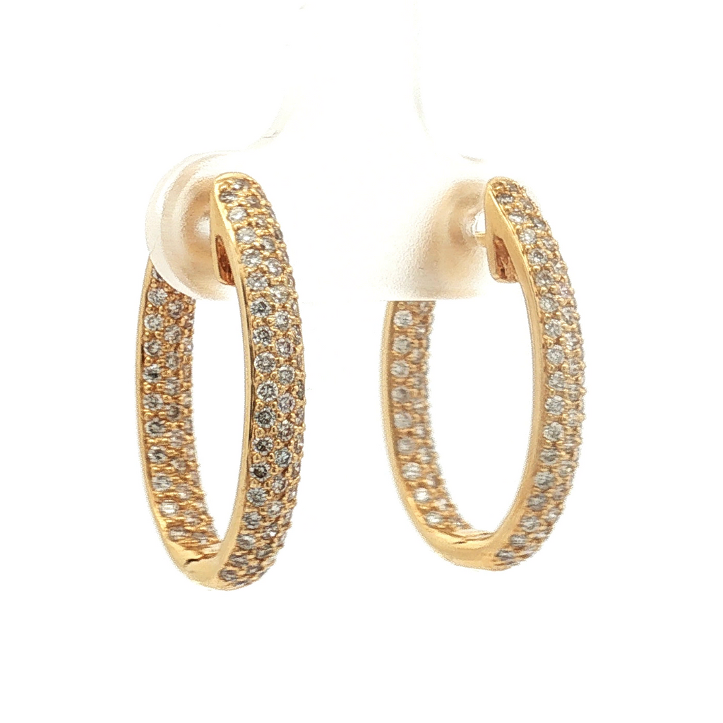 Estate 18K Yellow Gold Pavé Diamond Hoop Earrings