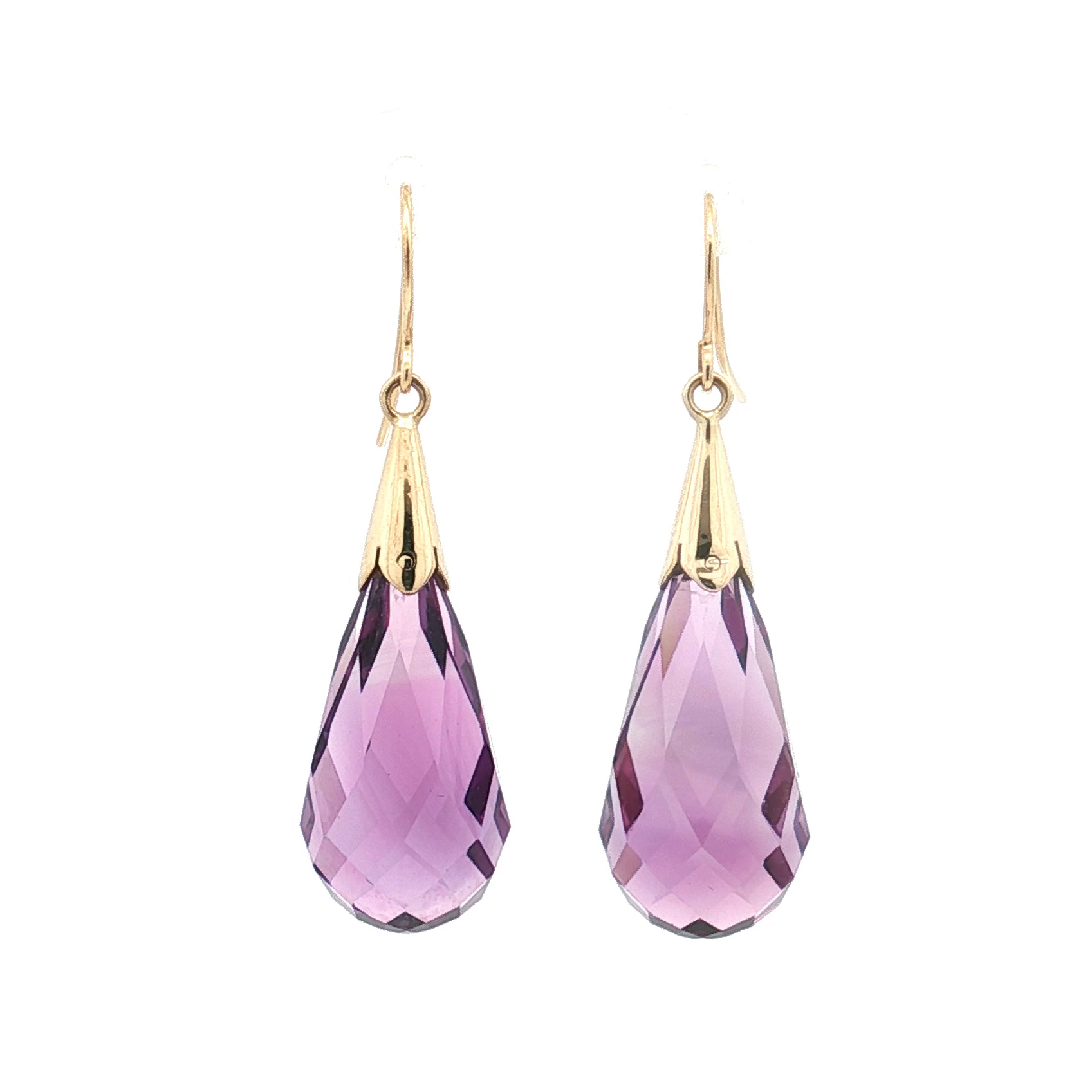 18K Yellow Gold Briolette Amethyst Dangle Earrings