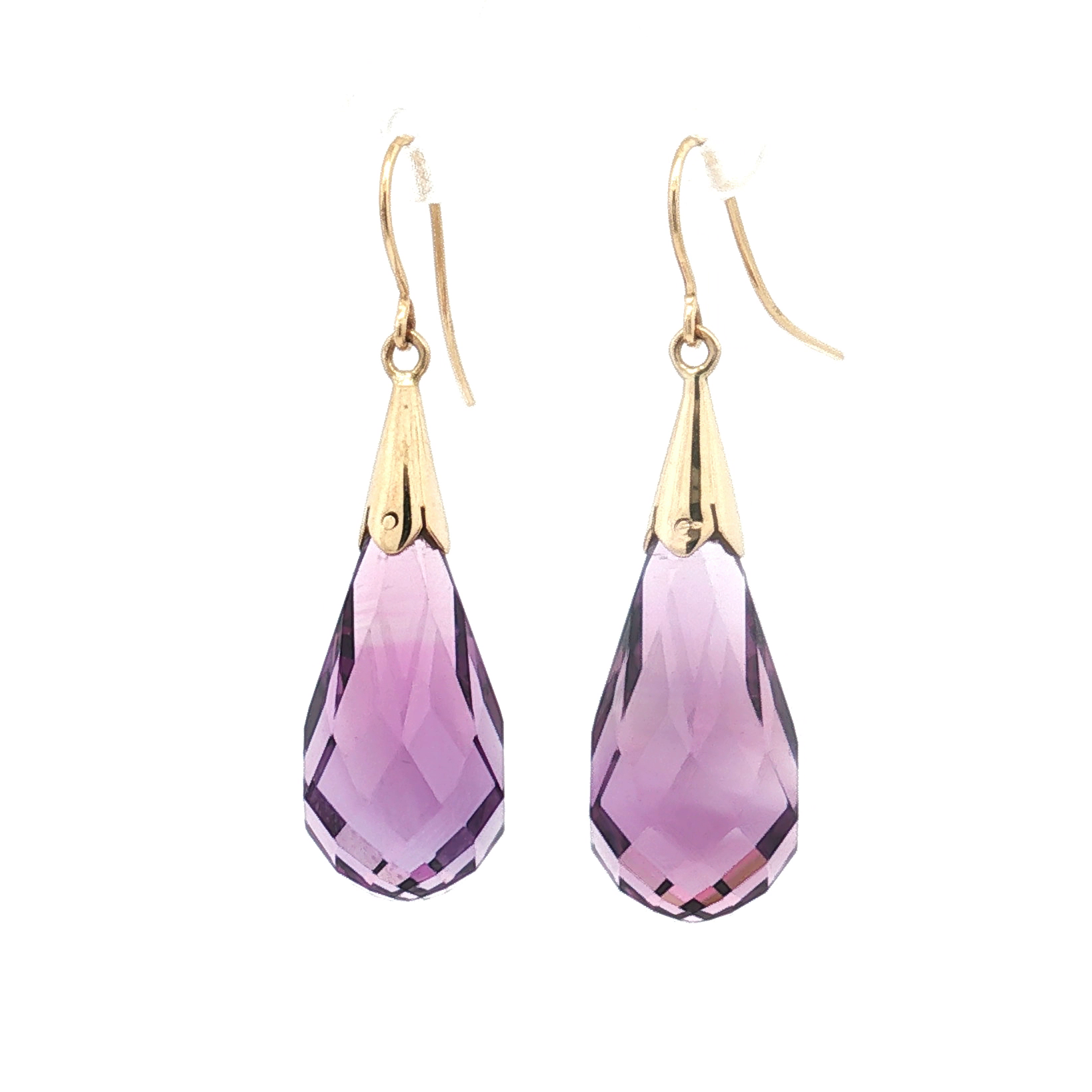18K Yellow Gold Briolette Amethyst Dangle Earrings