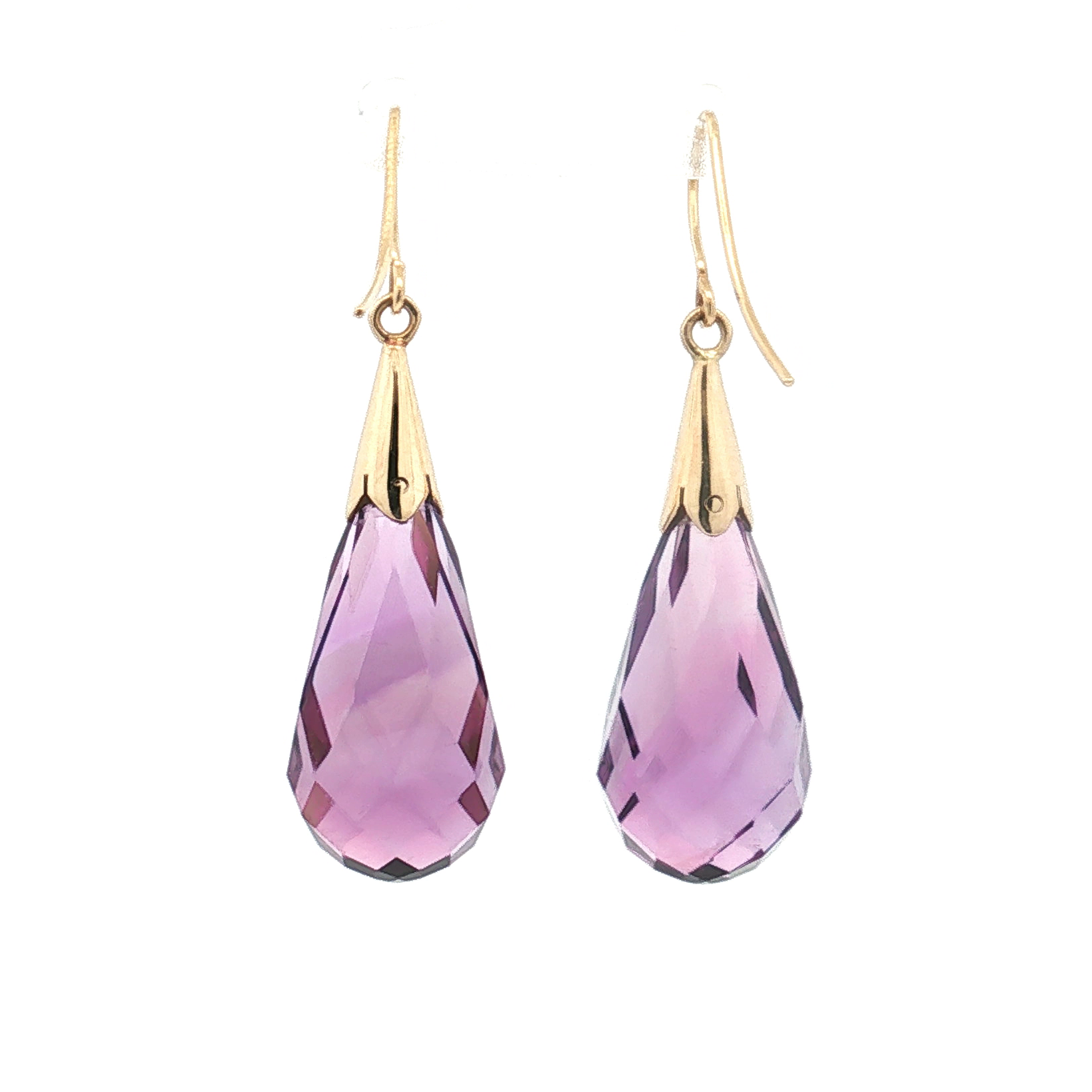 18K Yellow Gold Briolette Amethyst Dangle Earrings