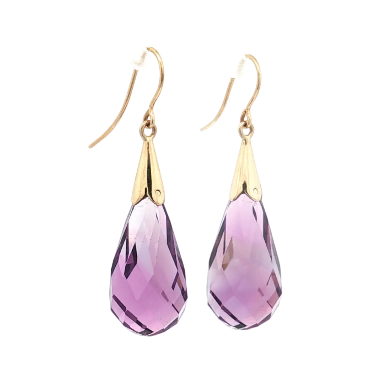 18K Yellow Gold Briolette Amethyst Dangle Earrings
