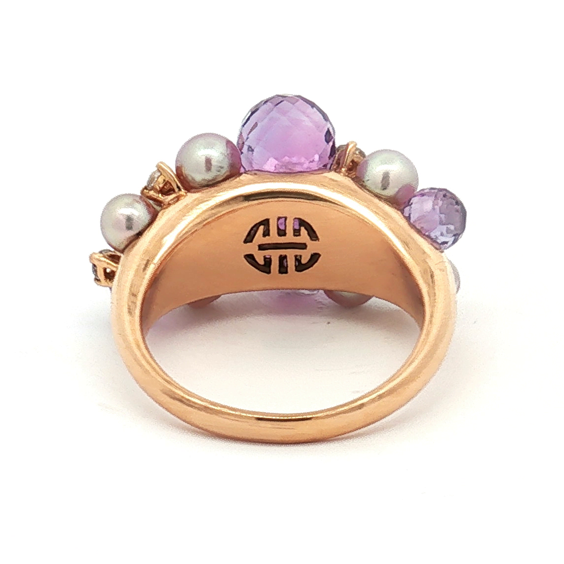 Estate Mimi Milano 18K Yellow Gold Amethyst, Pearl and Diamond Ring