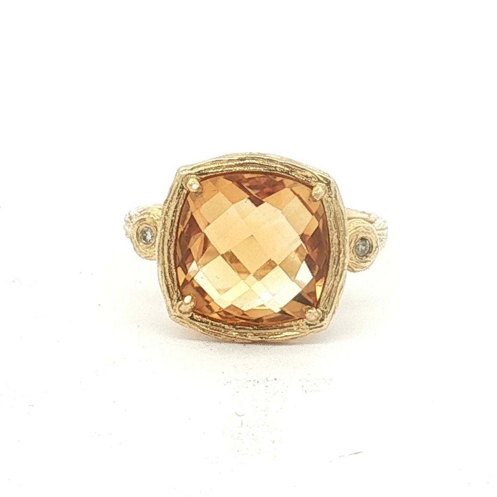Estate 14K Yellow Gold ~3.7 Carat Citrine and Diamond Ring