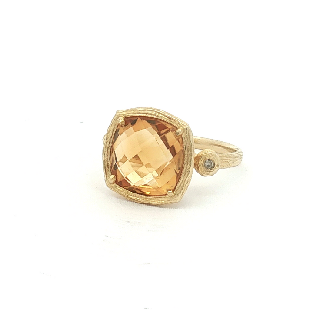 Estate 14K Yellow Gold ~3.7 Carat Citrine and Diamond Ring