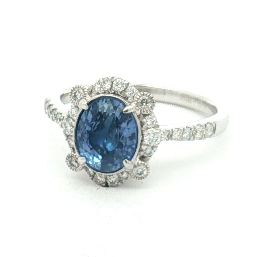 Estate Platinum 2.09 Carat Sapphire and Diamond Ring (GIA Certified)
