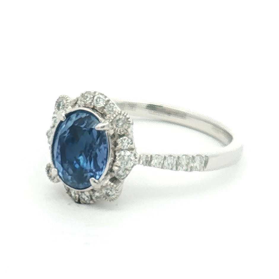 Estate Platinum 2.09 Carat Sapphire and Diamond Ring (GIA Certified)