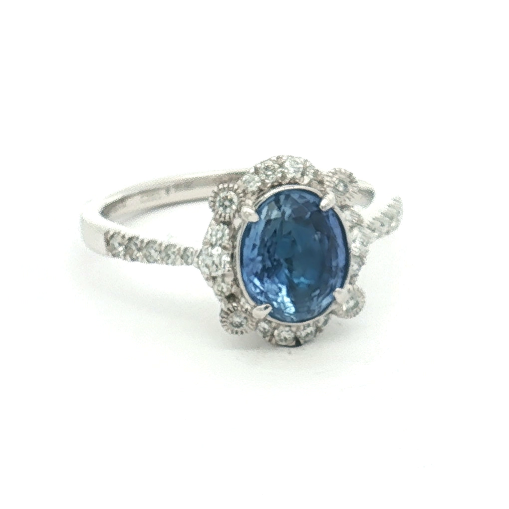 Estate Platinum 2.09 Carat Sapphire and Diamond Ring (GIA Certified)