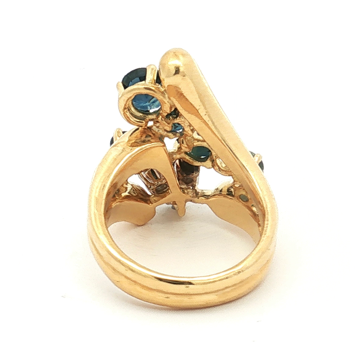 18K Yellow Gold Freeform Sapphire and Diamond Ring