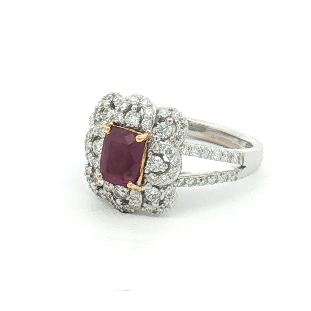 18K White Gold 1.10 Carat Pink Kashmir Sapphire and Diamond Ring (GIA Certified)