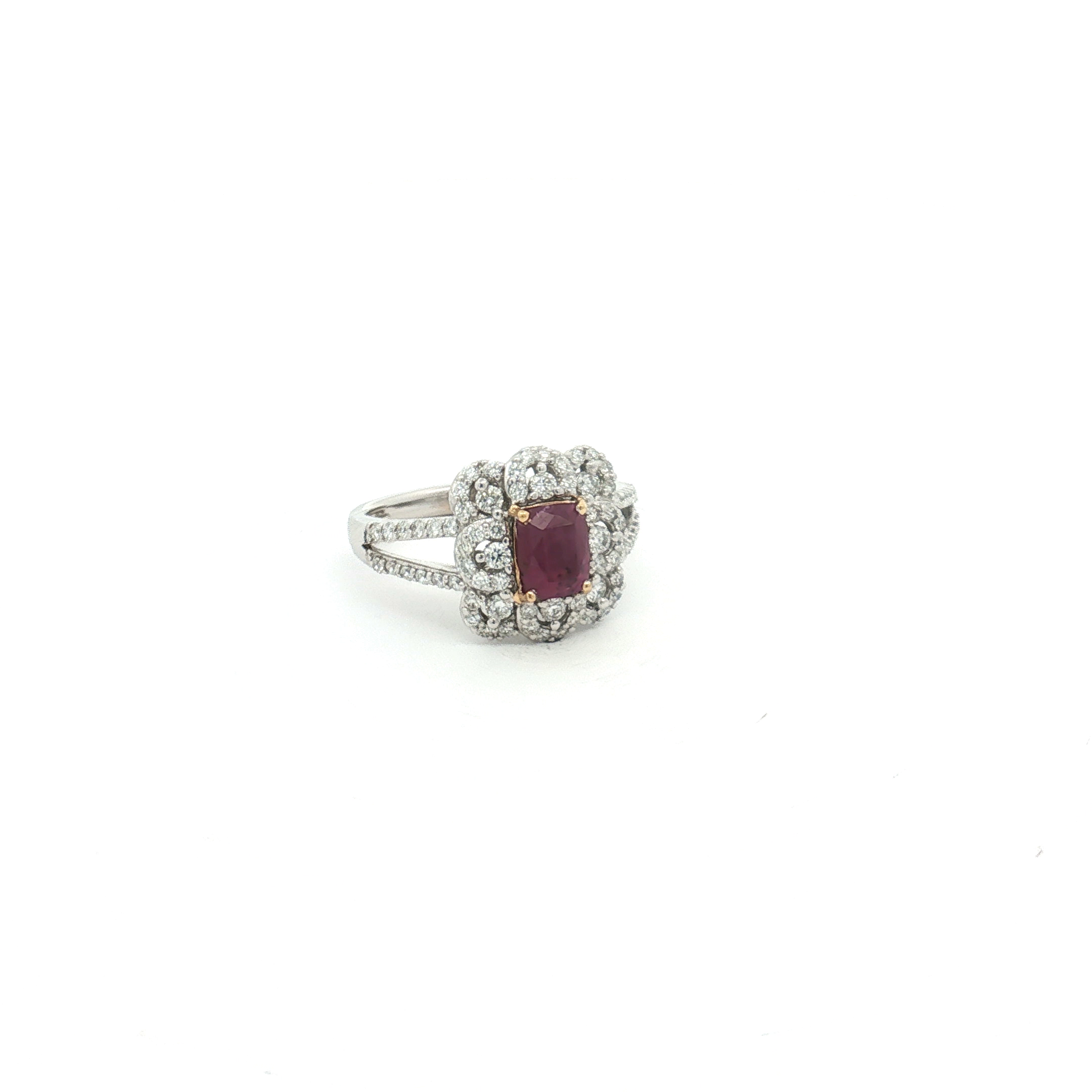 18K White Gold 1.10 Carat Pink Kashmir Sapphire and Diamond Ring (GIA Certified)