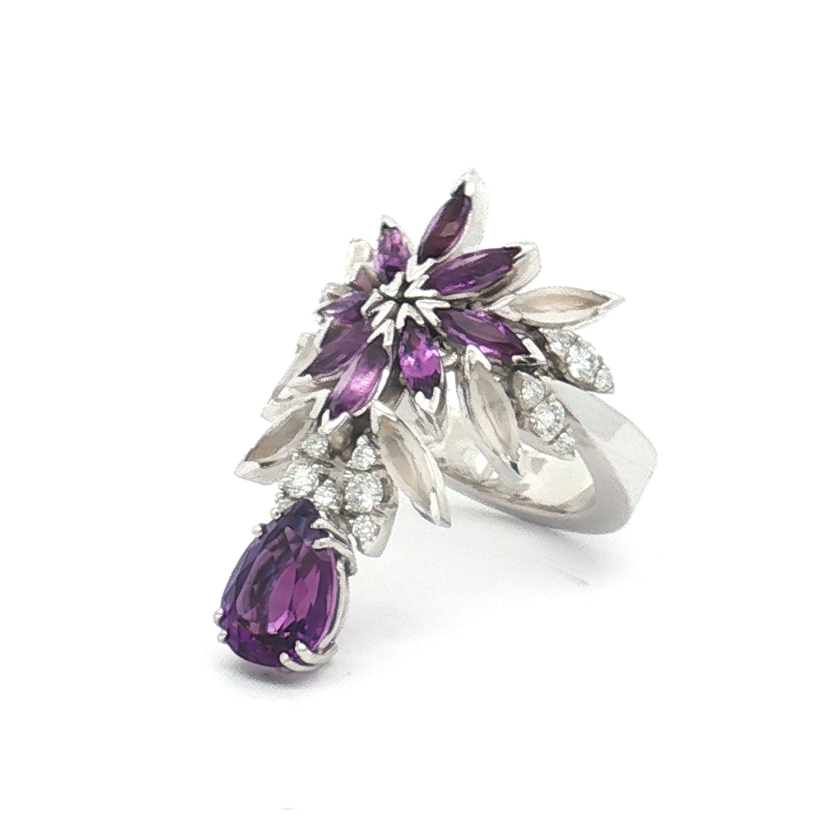 Estate Pasquale Bruni 18K White Gold Amethyst, Quartz and Diamond Ring