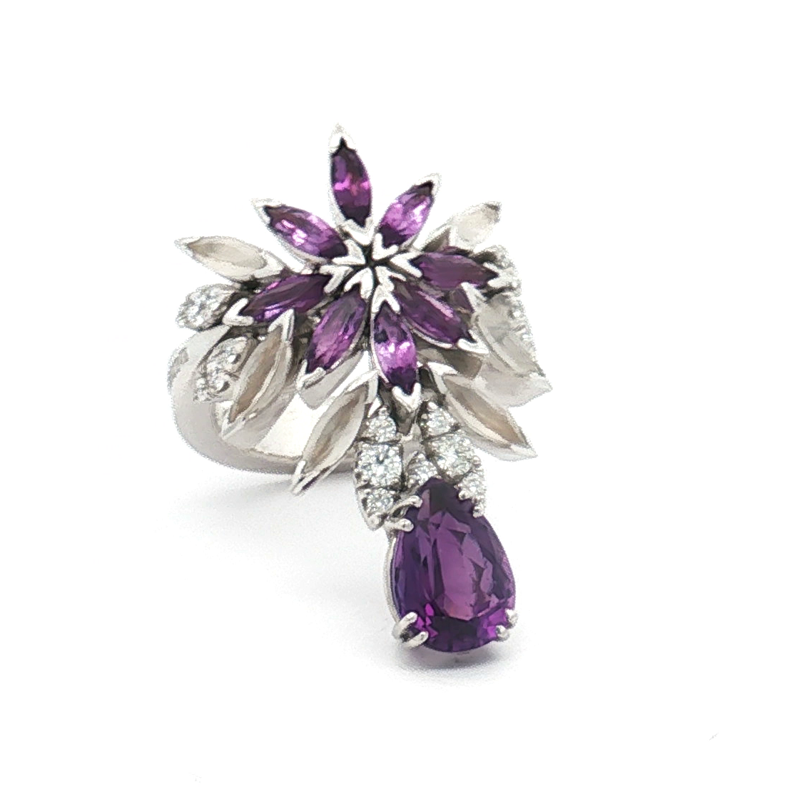 Estate Pasquale Bruni 18K White Gold Amethyst, Quartz and Diamond Ring