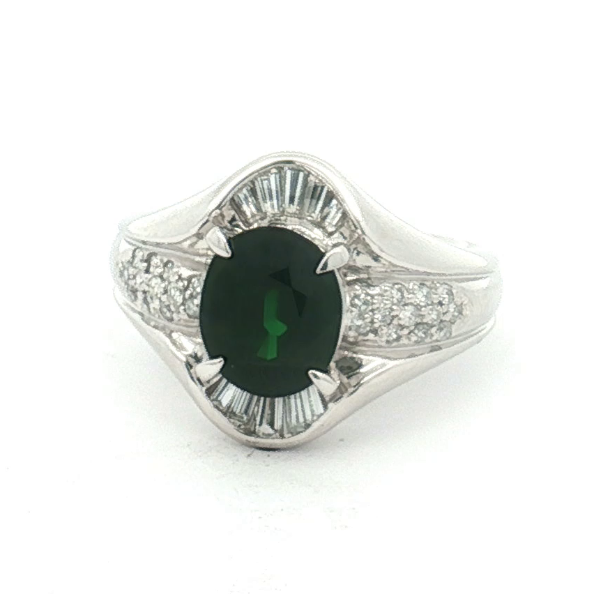 Estate Platinum 2.13 Carat Tsavorite Garnet and Diamond Ring (GIA Certified)