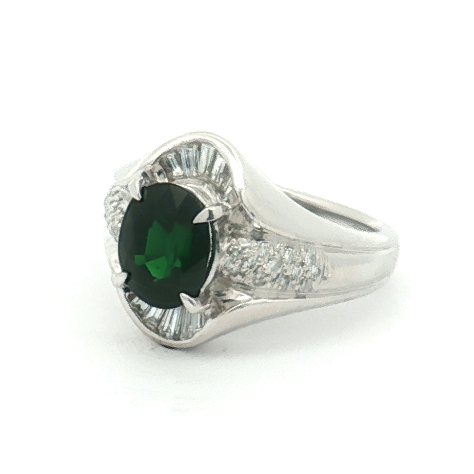 Estate Platinum 2.13 Carat Tsavorite Garnet and Diamond Ring (GIA Certified)