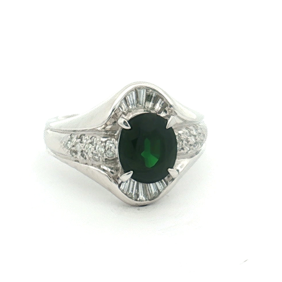 Estate Platinum 2.13 Carat Tsavorite Garnet and Diamond Ring (GIA Certified)
