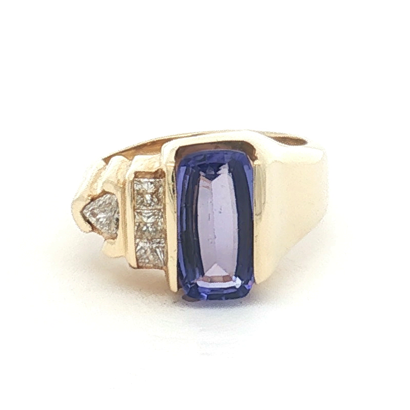 Estate 14K Yellow Gold 2.5 Carat Tanzanite and Diamond Ring