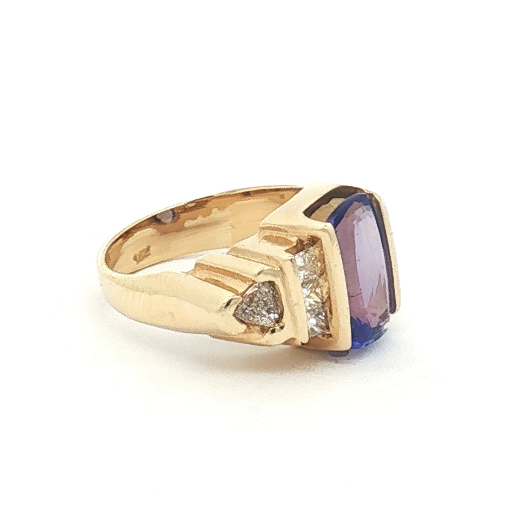Estate 14K Yellow Gold 2.5 Carat Tanzanite and Diamond Ring