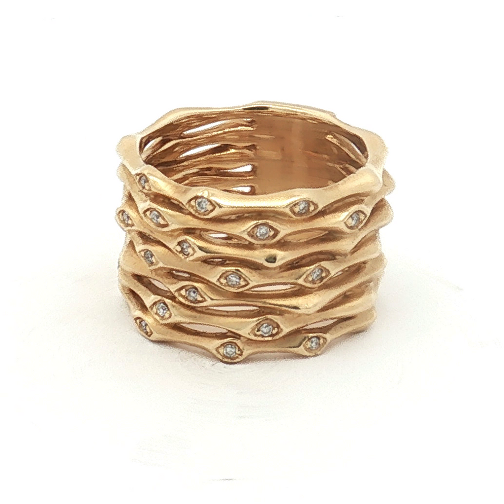 Gabriel & Company 14K Yellow Gold Diamond Multi-Row Band