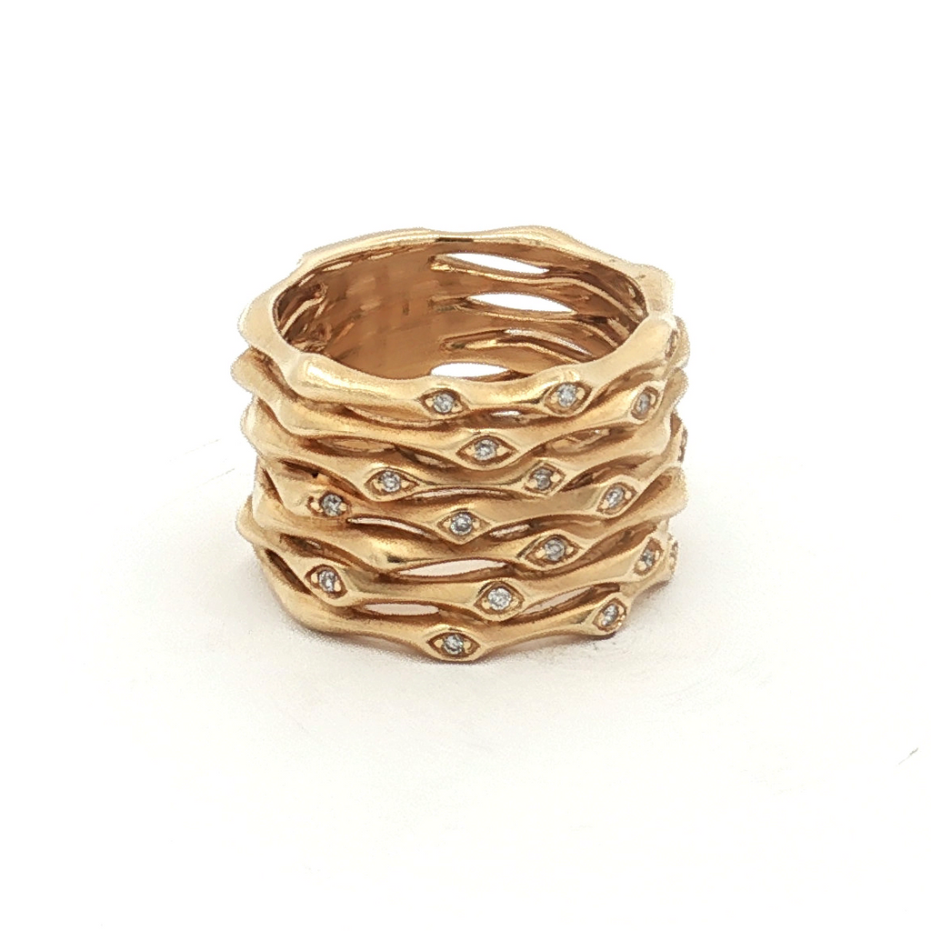 Gabriel & Company 14K Yellow Gold Diamond Multi-Row Band