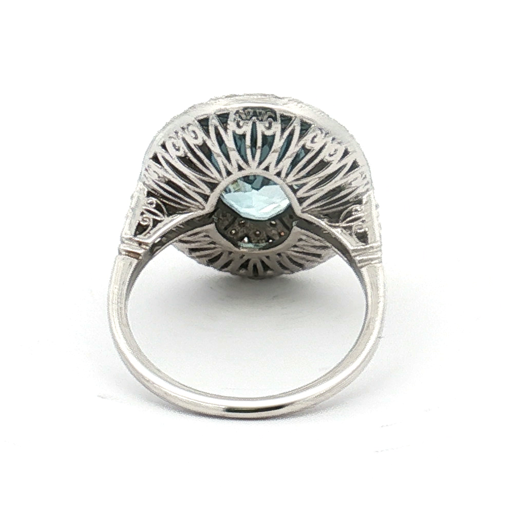 Estate 14K White Gold 3.0 Carat Aquamarine and Diamond Dinner Ring