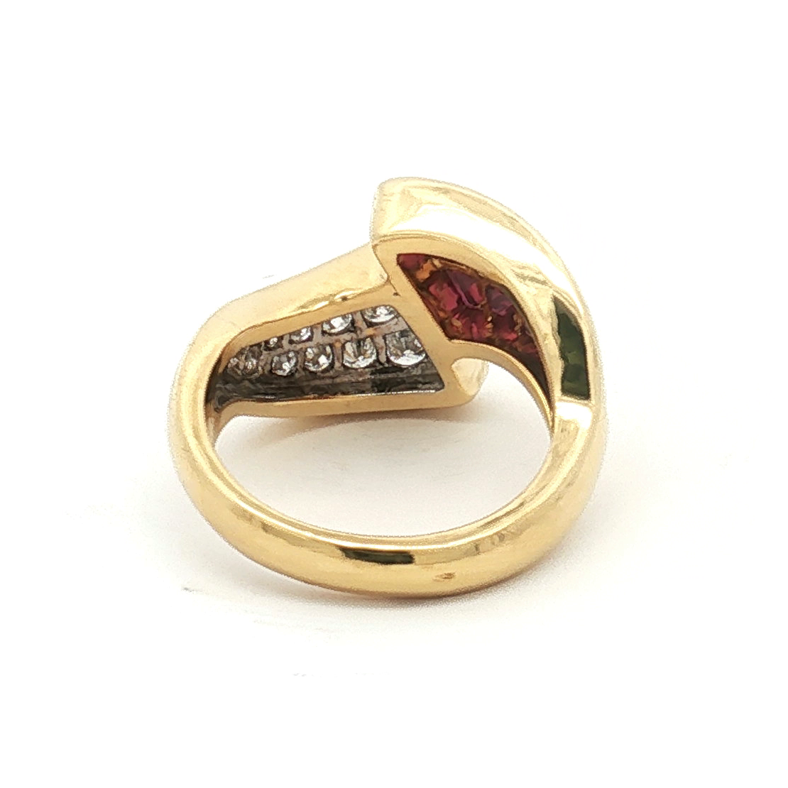 Estate 18K Yellow Gold Channel Set Ruby and Pavé Diamond Ring
