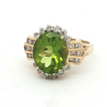 Estate 14K Yellow Gold 5.10 Carat Peridot and Diamond Ring