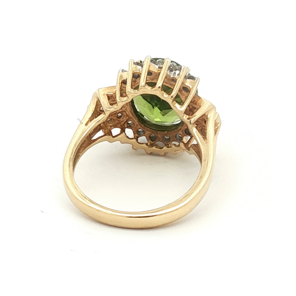 Estate 14K Yellow Gold 5.10 Carat Peridot and Diamond Ring