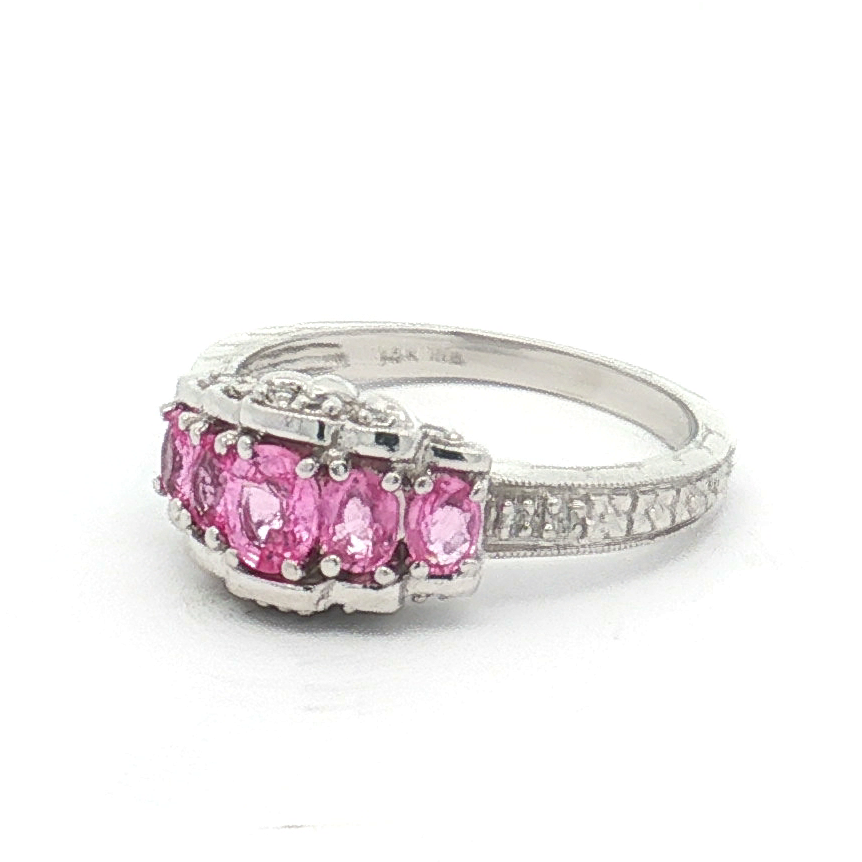 Estate 14K White Gold Pink Sapphire and Diamond Ring