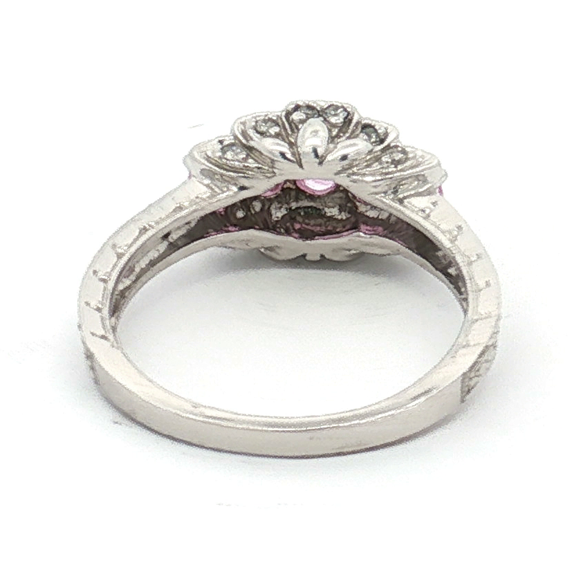 Estate 14K White Gold Pink Sapphire and Diamond Ring