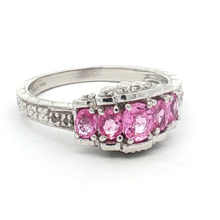 Estate 14K White Gold Pink Sapphire and Diamond Ring