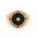 Estate 18K Yellow Gold "Onyx", Ruby and Diamond Signet Style Ring